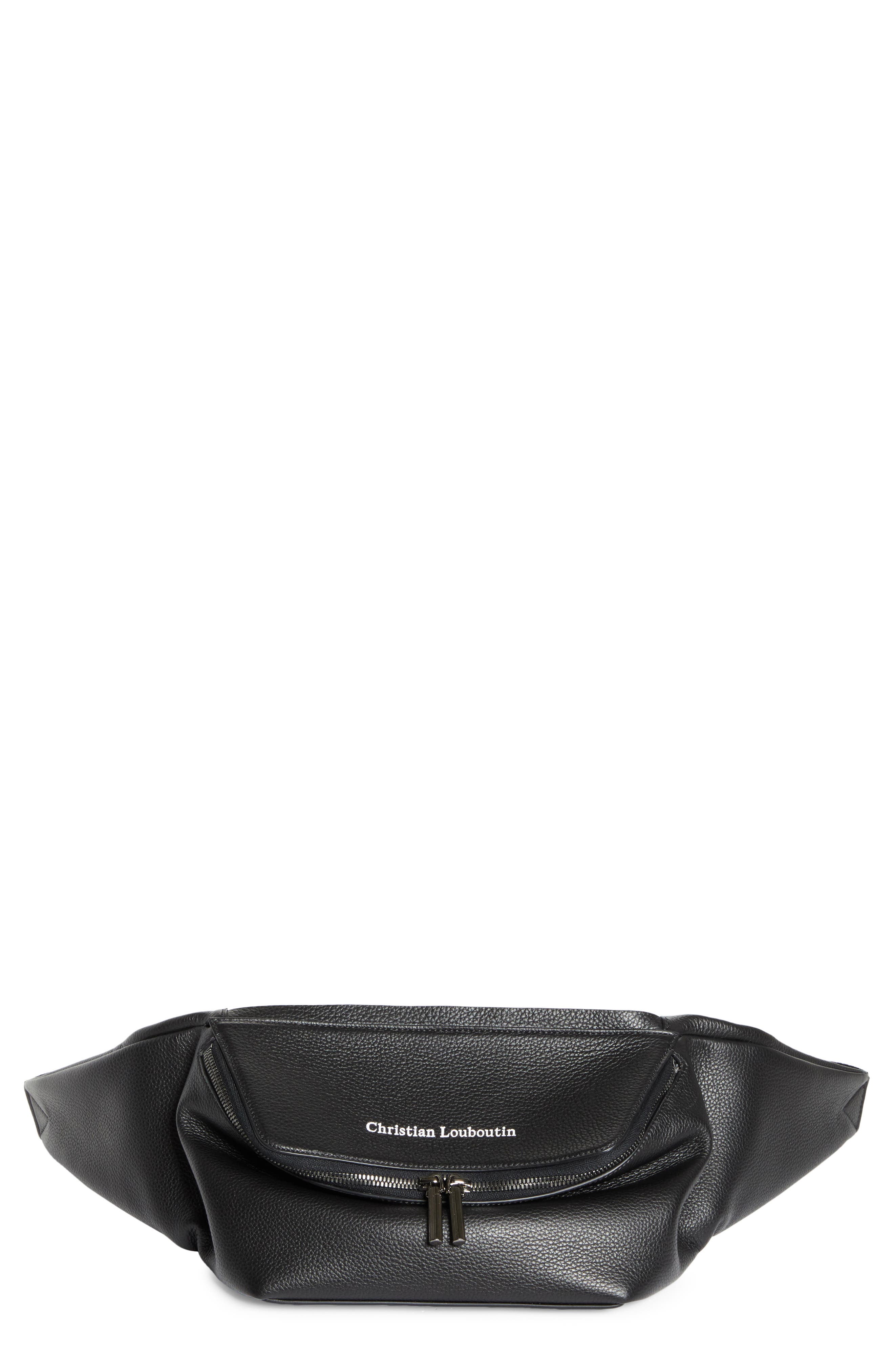 Christian Louboutin Stoic Calfkskin Leather Belt Bag, Main, color, Black