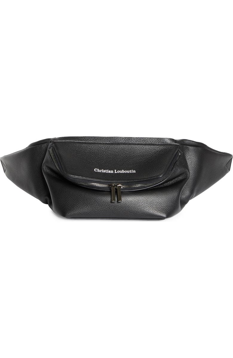 Christian Louboutin Stoic Calfkskin Leather Belt Bag, Main, color, Black