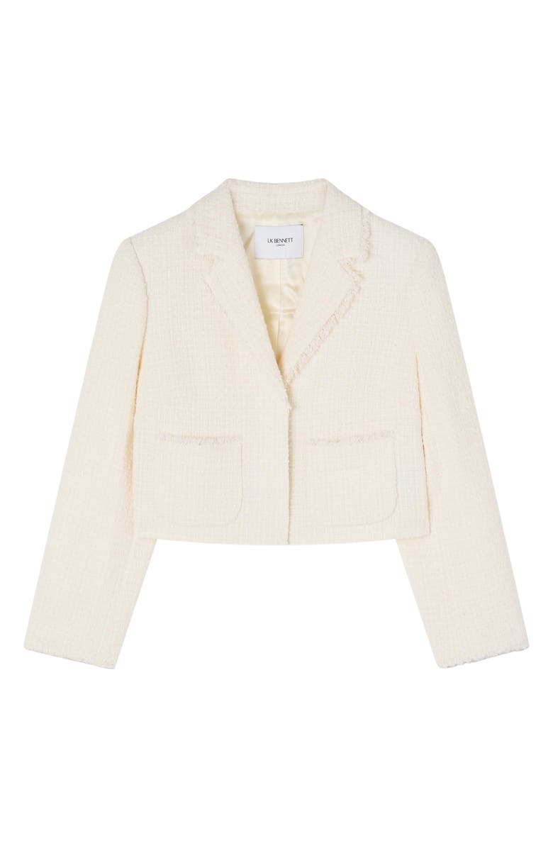 LK Bennett Carla Crop Cotton Blend Tweed Jacket, Alternate, color, Ivory