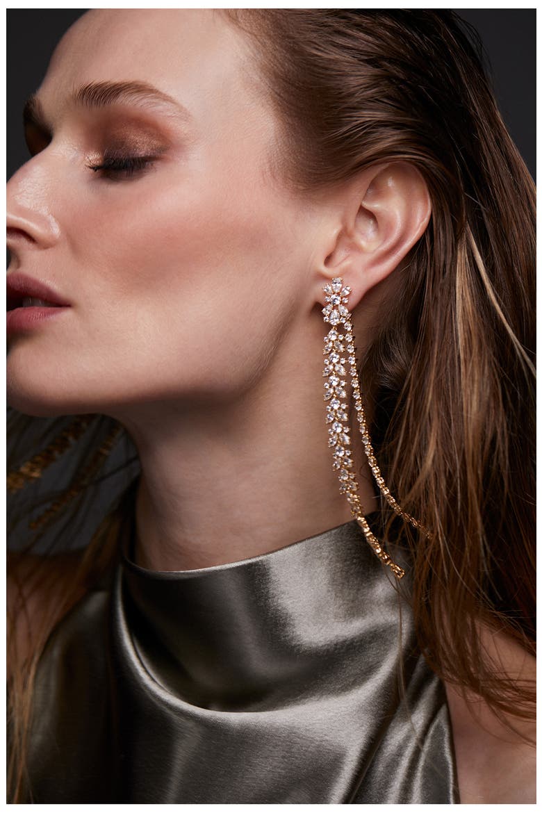 Starlet Extra Long Linear Drop Earrings, Alternate, color, GOLD