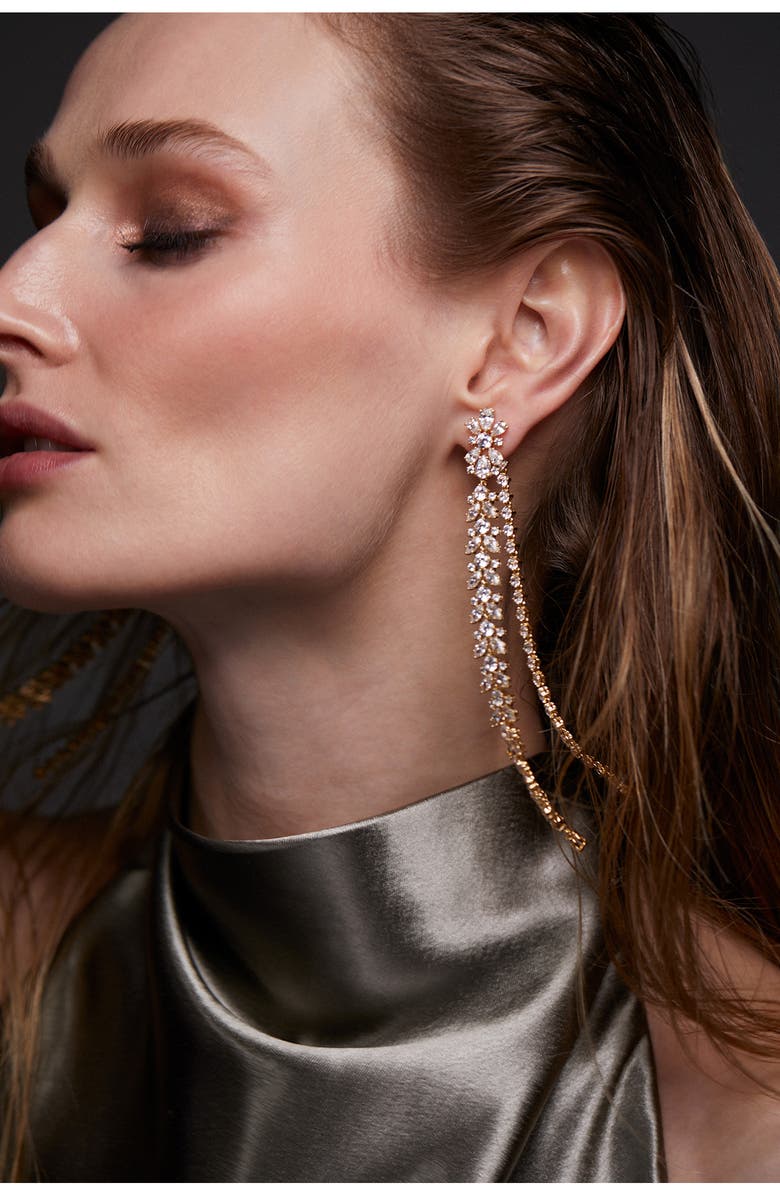 Nadri Starlet Extra Long Linear Drop Earrings, Alternate, color, Gold