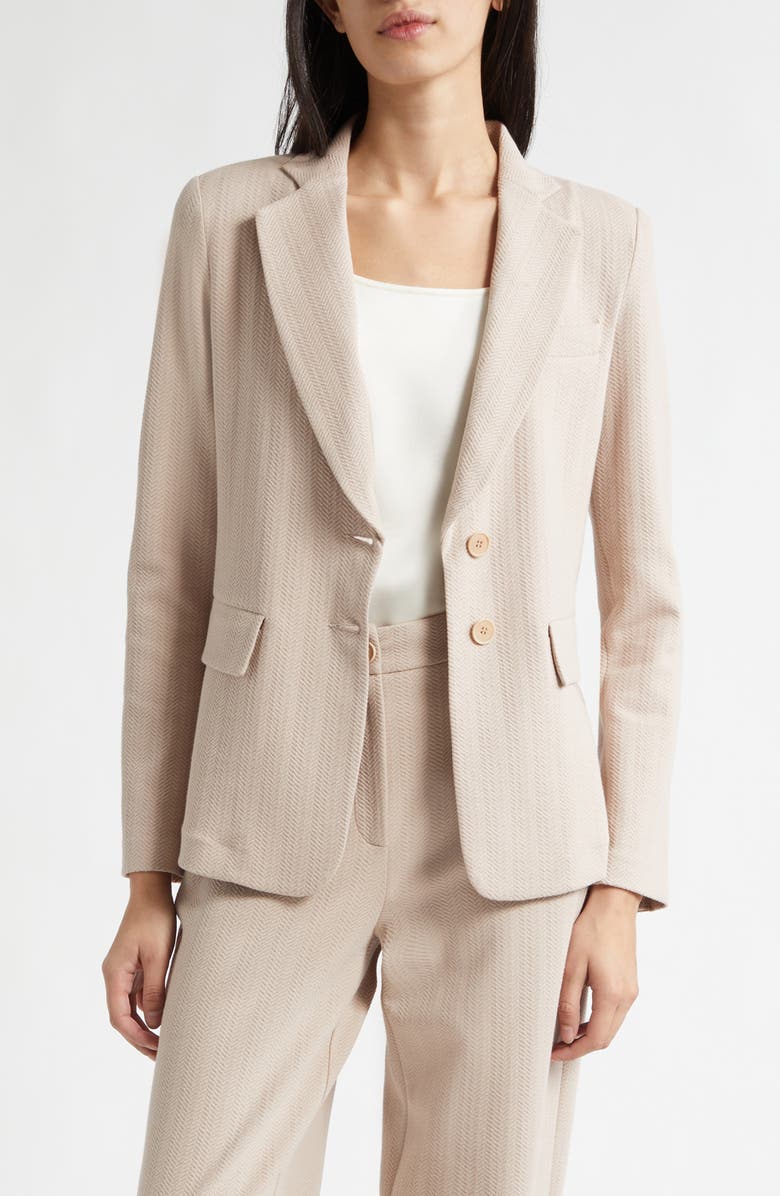 Emporio Armani Chevron Stretch Cotton Blend Jersey Jacket, Main, color, Tan