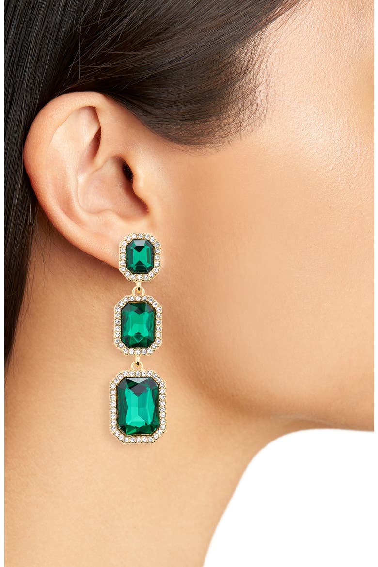 Pavé Crystal Triple Drop Earrings, Alternate, color, GOLD/ GREEN