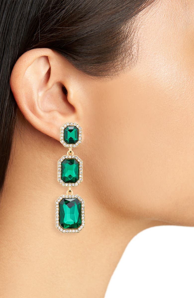 Cara Pavé Crystal Triple Drop Earrings, Alternate, color, Gold/ Green