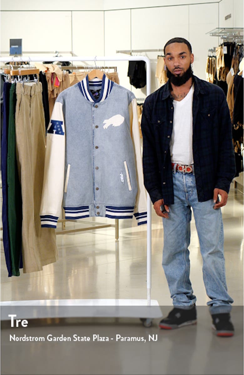 Men's Pro Standard  Denim Buffalo Bills Varsity Blues Full-Snap Varsity Jacket, sales video thumbnail