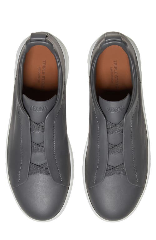 Zegna Leather Sneakers In Gray