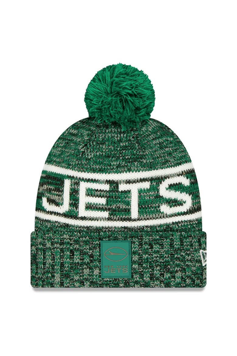 Men's New Era Green New York Jets 2025 Sideline Cold Weather Cuffed Knit Hat with Pom, Main, color, Green