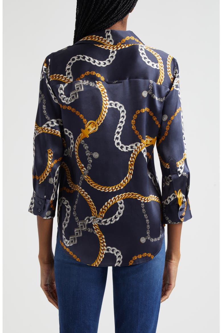 Dani Chain Print Silk Button-Up Shirt, Alternate, color, MIDNIGHT MULTI CLASSIC CHAIN