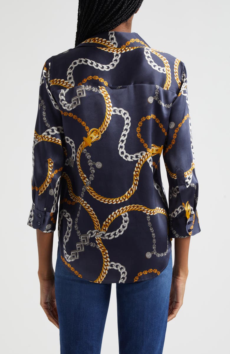 L'AGENCE Dani Chain Print Silk Button-Up Shirt, Alternate, color, 