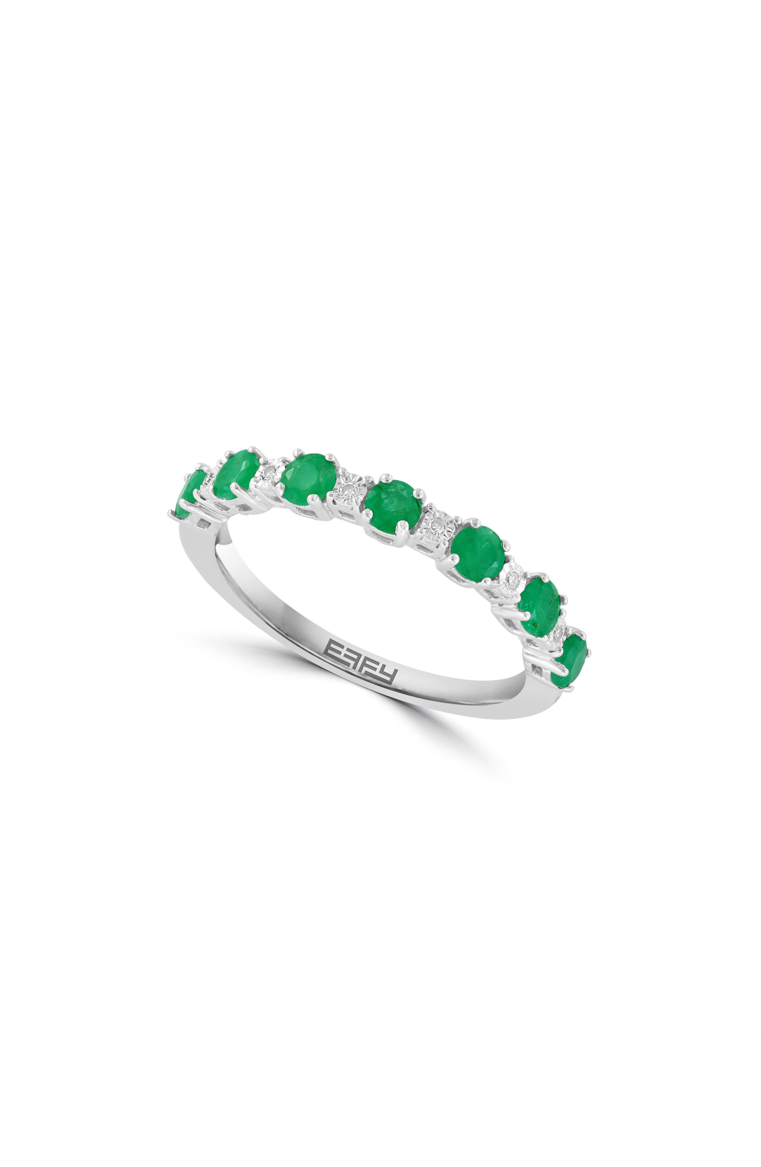 EFFY Sterling Silver Emerald & Diamond Ring