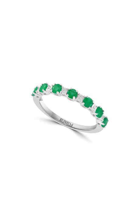 EFFY Sterling Silver Emerald & Diamond Ring