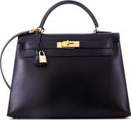 Pre-Owned Hermes Kelly Handbag Black Box Calf with Gold Hardware 32