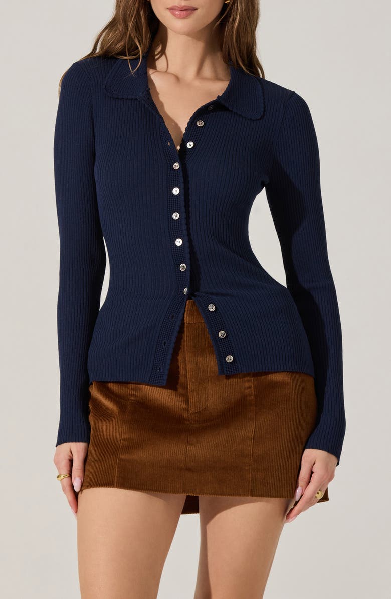 ASTR the Label Keren Rib Polo Cardigan, Main, color, Navy