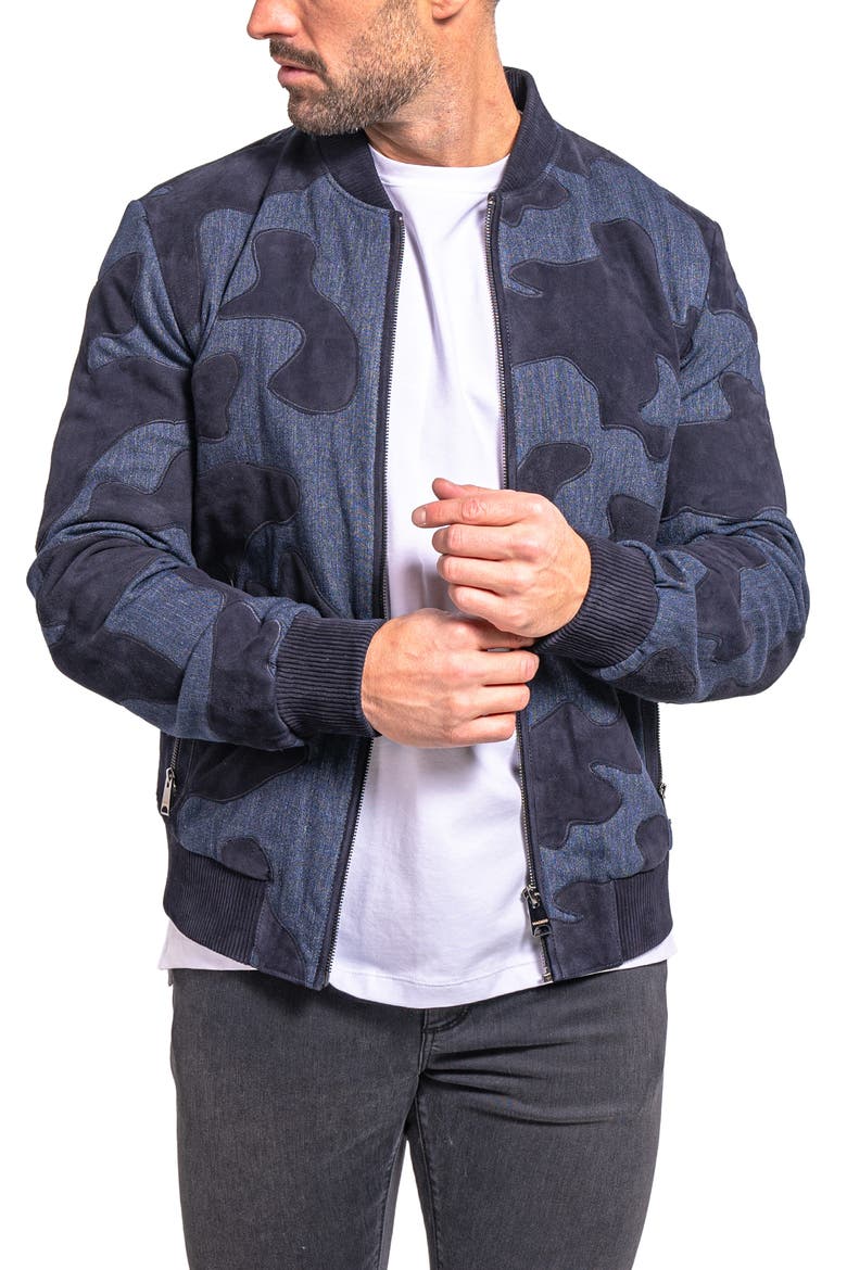 Ascension0008 Leather & Denim Camouflage Jacket, Alternate, color, BLUE