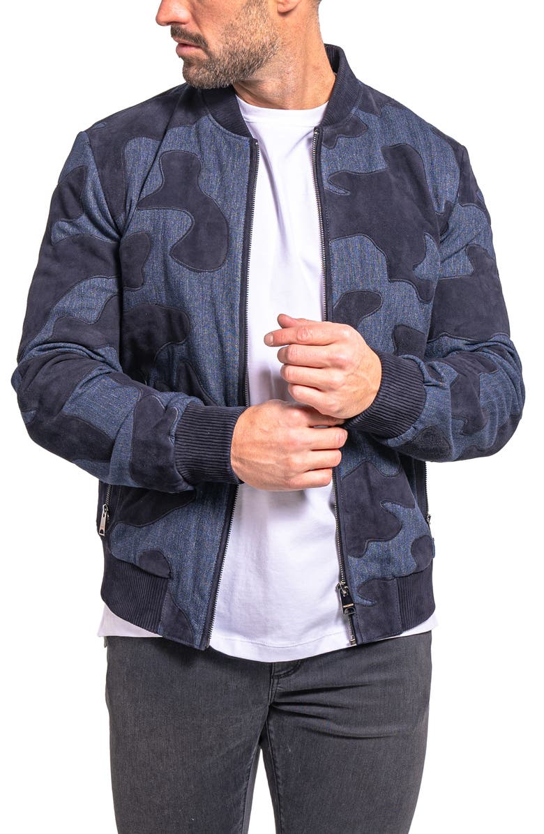 Maceoo Ascension0008 Leather & Denim Camouflage Jacket, Alternate, color, Blue