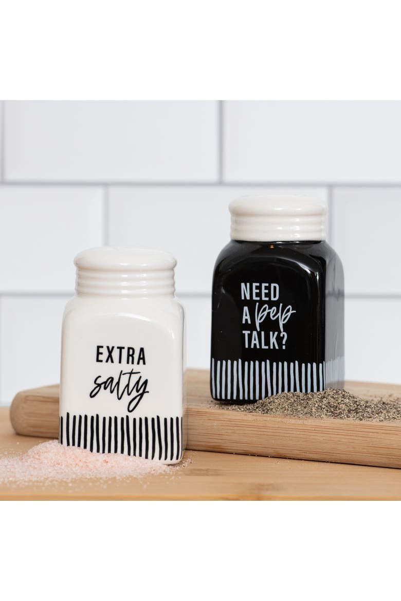 Pep Talk/Salty Salt and Pepper Shaker In A Box Set of 2 Ceramic White, Alternate, color, White