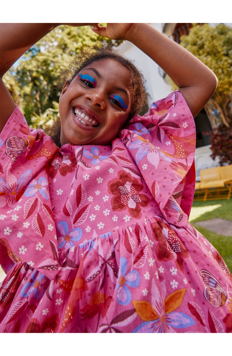 Tea Collection Butterfly Sleeve Twirl Dress, Alternate, color, Brazilian Painted Floral