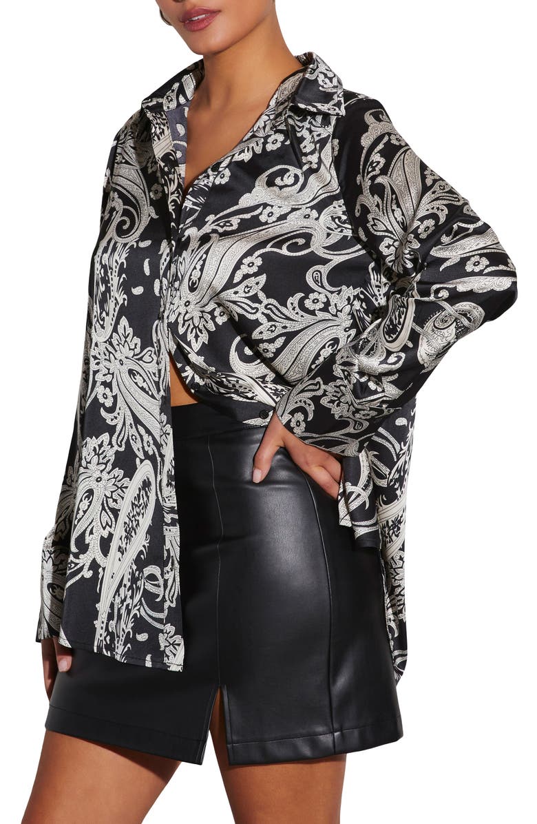 VICI Collection Kendra Print Satin Button-Up Shirt, Alternate, color, 