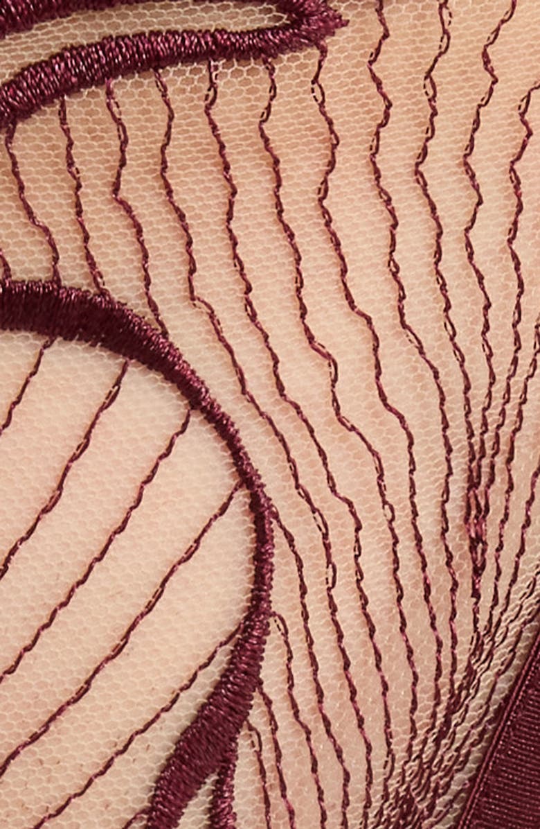 Bluebella Marabel Embroidered Stretch Mesh Thong, Alternate, color, Cherry Lacquer/ Sheer