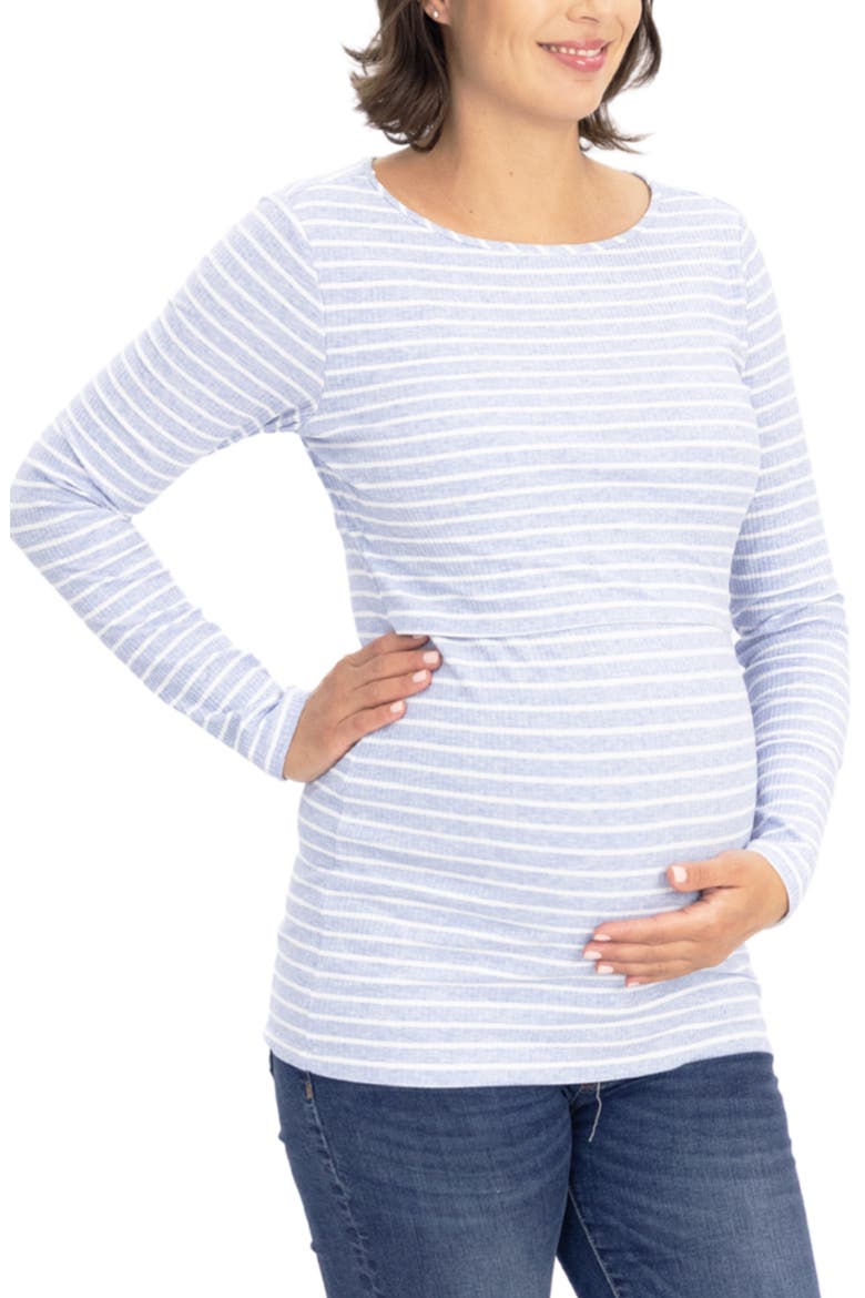 Stripe Long Sleeve Maternity/Nursing Top, Alternate, color, BLUE STRIPES