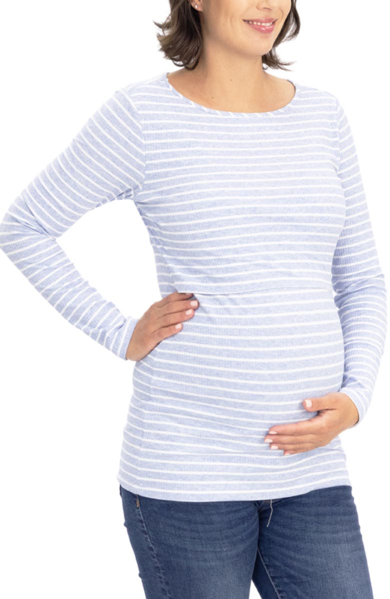 Angel Maternity Stripe Long Sleeve Maternity/Nursing Top, Alternate, color, 
