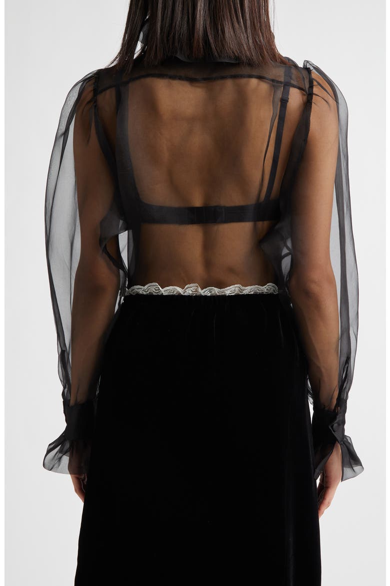Gender Inclusive Simone Pussy Bow Sheer Silk Organza Shirt, Alternate, color, BLACK