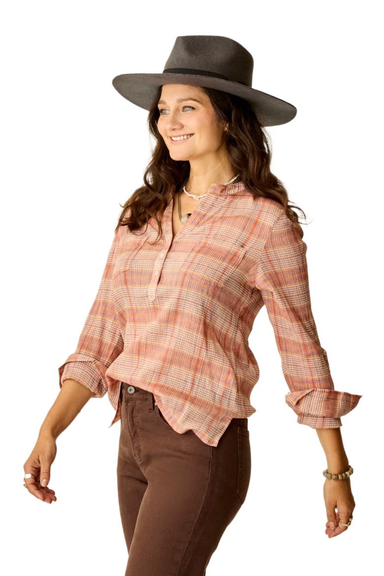 Dylan Gauze Shirt, Alternate, color, Rosewood Plaid