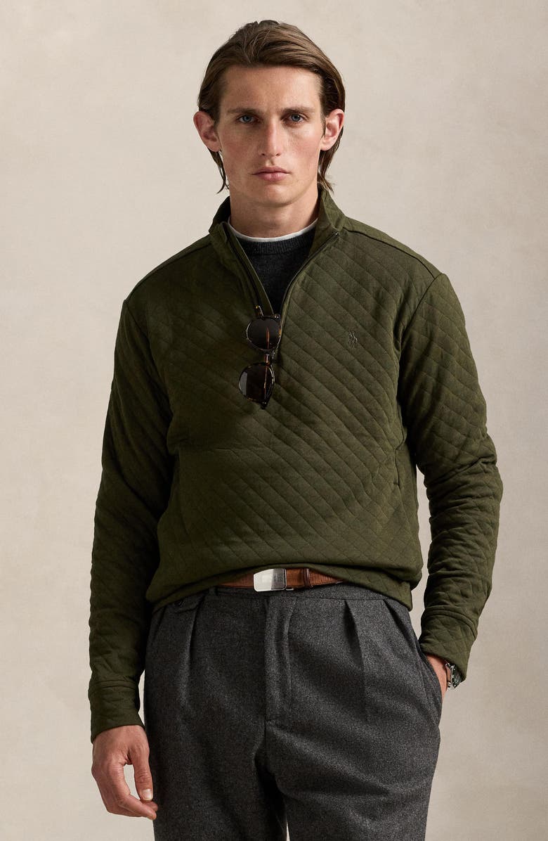 Polo Ralph Lauren Micro Quilted Cotton Quarter Zip Pullover, Alternate, color, Company Olive
