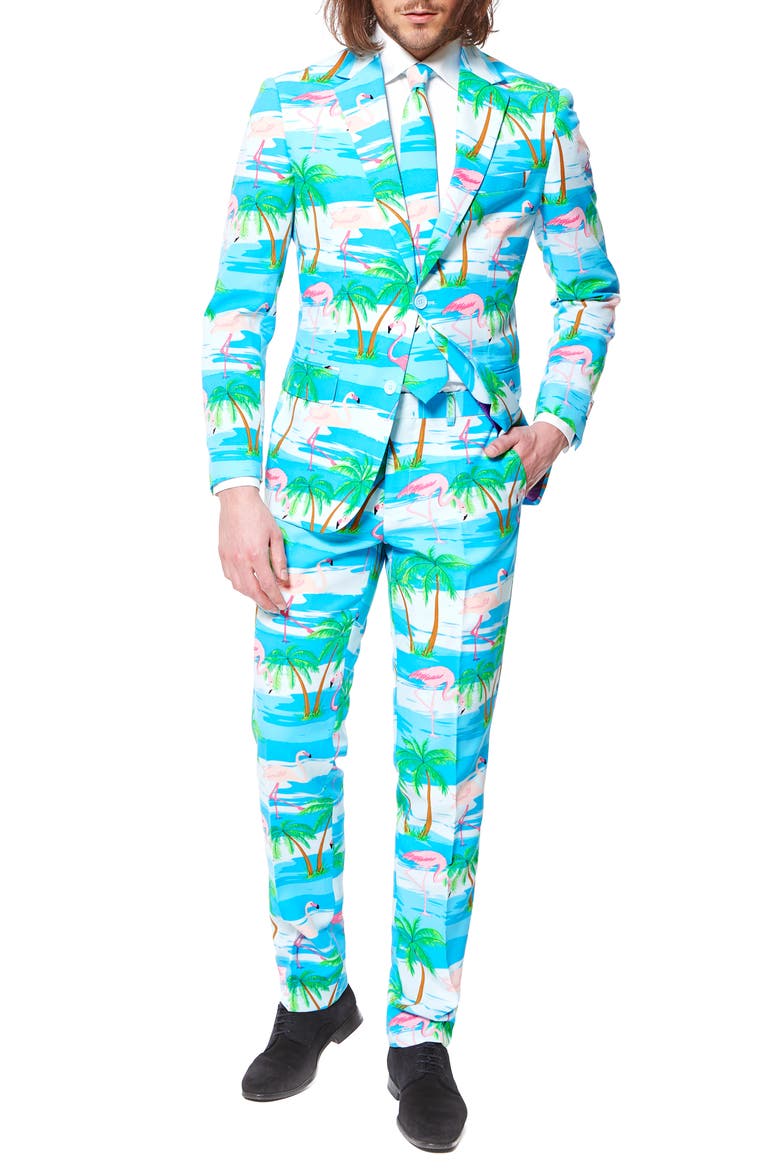 'Flaminguy' Trim Fit Two-Piece Suit with Tie, Alternate, color, BLUE
