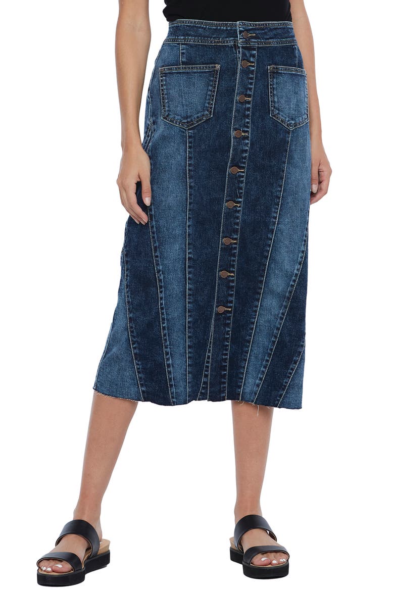 Retro Button Front Skirt, Main, color, DUEL BLUE DARK