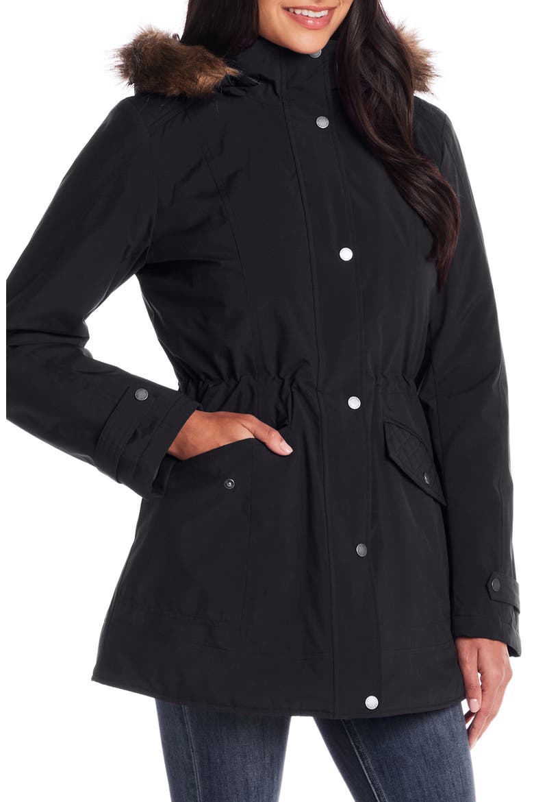 Faux Fur Trim Hooded Anorak, Main, color, BLACK