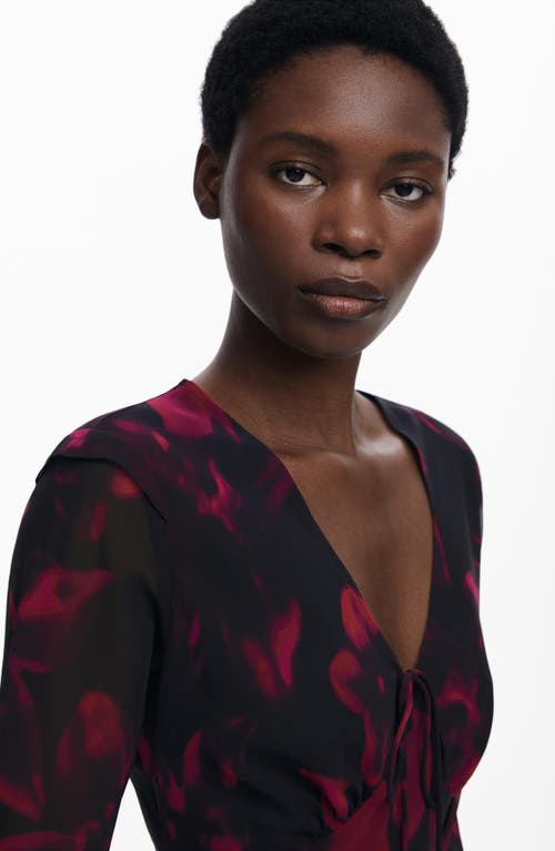 Desigual Floral Long Sleeve Mesh Maxi Dress In Black