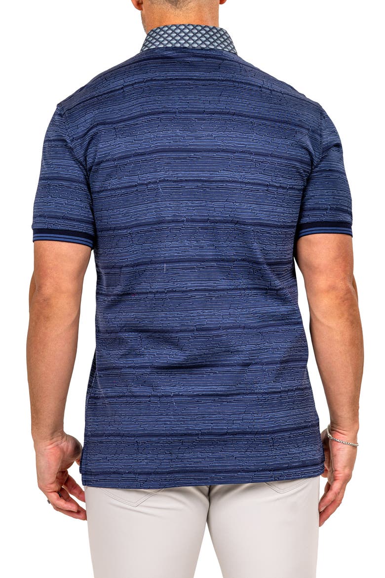 Marthyr Stripe Contrast Collar Cotton Polo, Alternate, color, BLUE