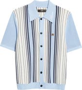 AMIRI Script Logo Embroidered Stripe Short Sleeve Cardigan