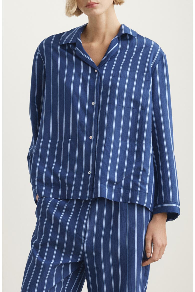 Stripe Button-Up Pajama Shirt, Main, color, INDIGO BLUE