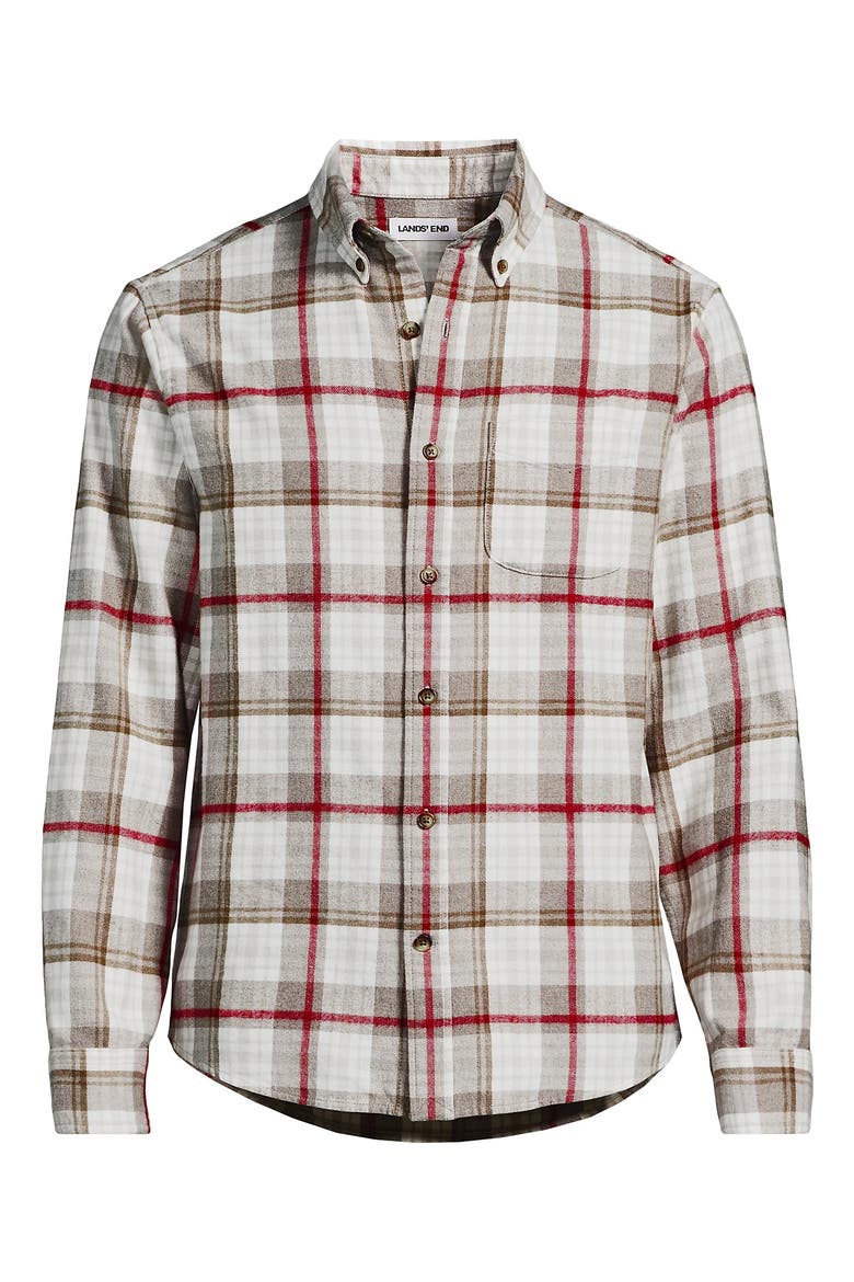 Long Sleeve Classic Fit Flagship Flannel Shirt, Alternate, color, Ivory/Gray/Red Tartan Plaid