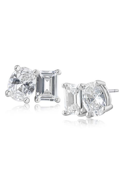 Oval & Emerald-Cut Cubic Zirconia Stud Earrings
