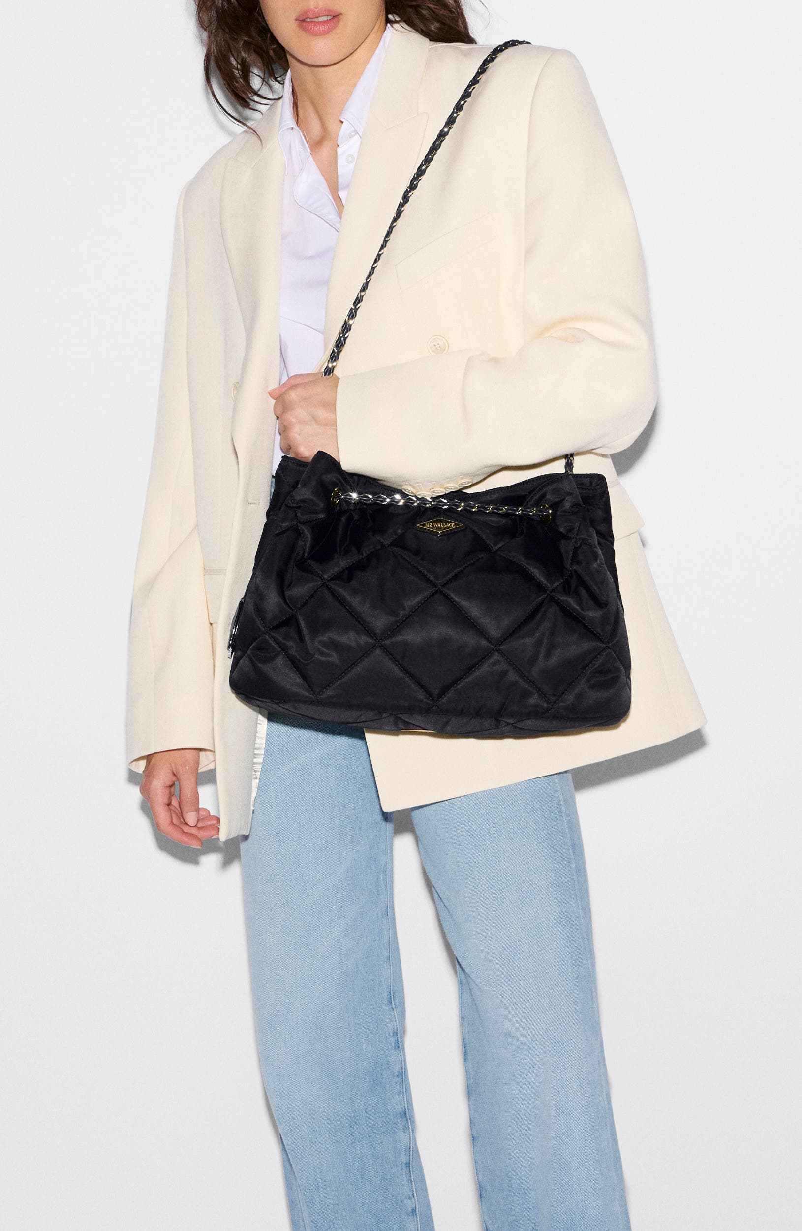 Small Frankie Quilted Tote, Alternate, color, BLACK
