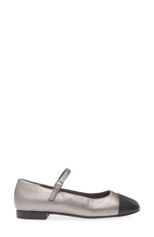 T Tahari Loft Cap Toe Mary Jane Flat In Pewter/black