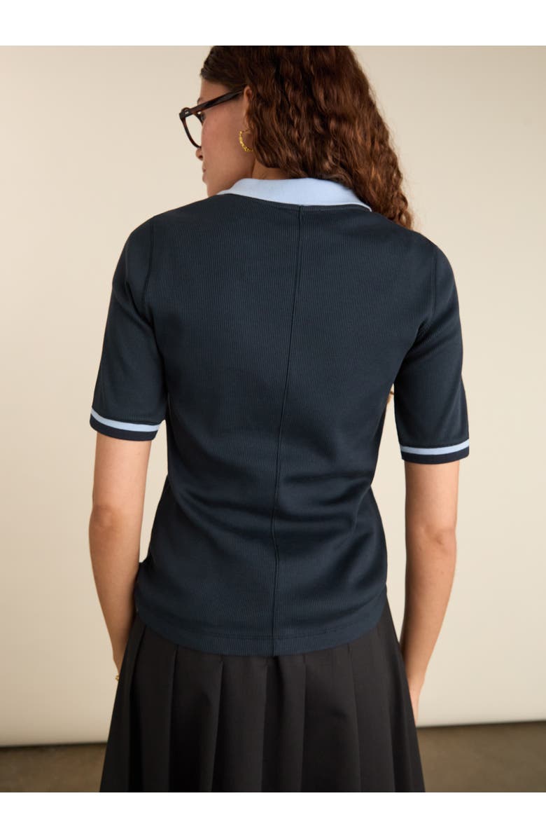 Baukjen Lydia Cotton Rib Zip Collar Top, Alternate, color, Navy & Ice Blue