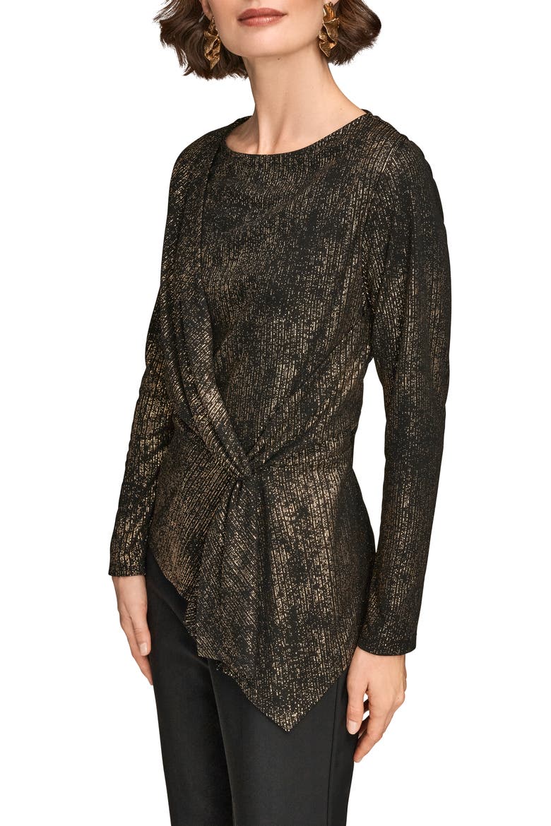 Metallic Long Sleeve Shirt, Alternate, color, BLACK/ GOLD