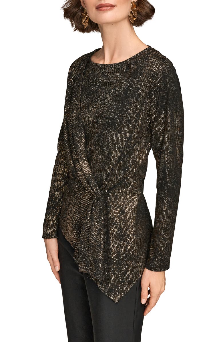 Donna Karan New York Metallic Long Sleeve Shirt, Alternate, color, Black/ Gold