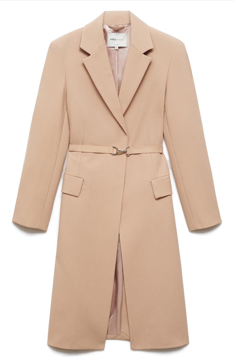 MANGO Oversize Belted Long Coat, Alternate, color, Beige