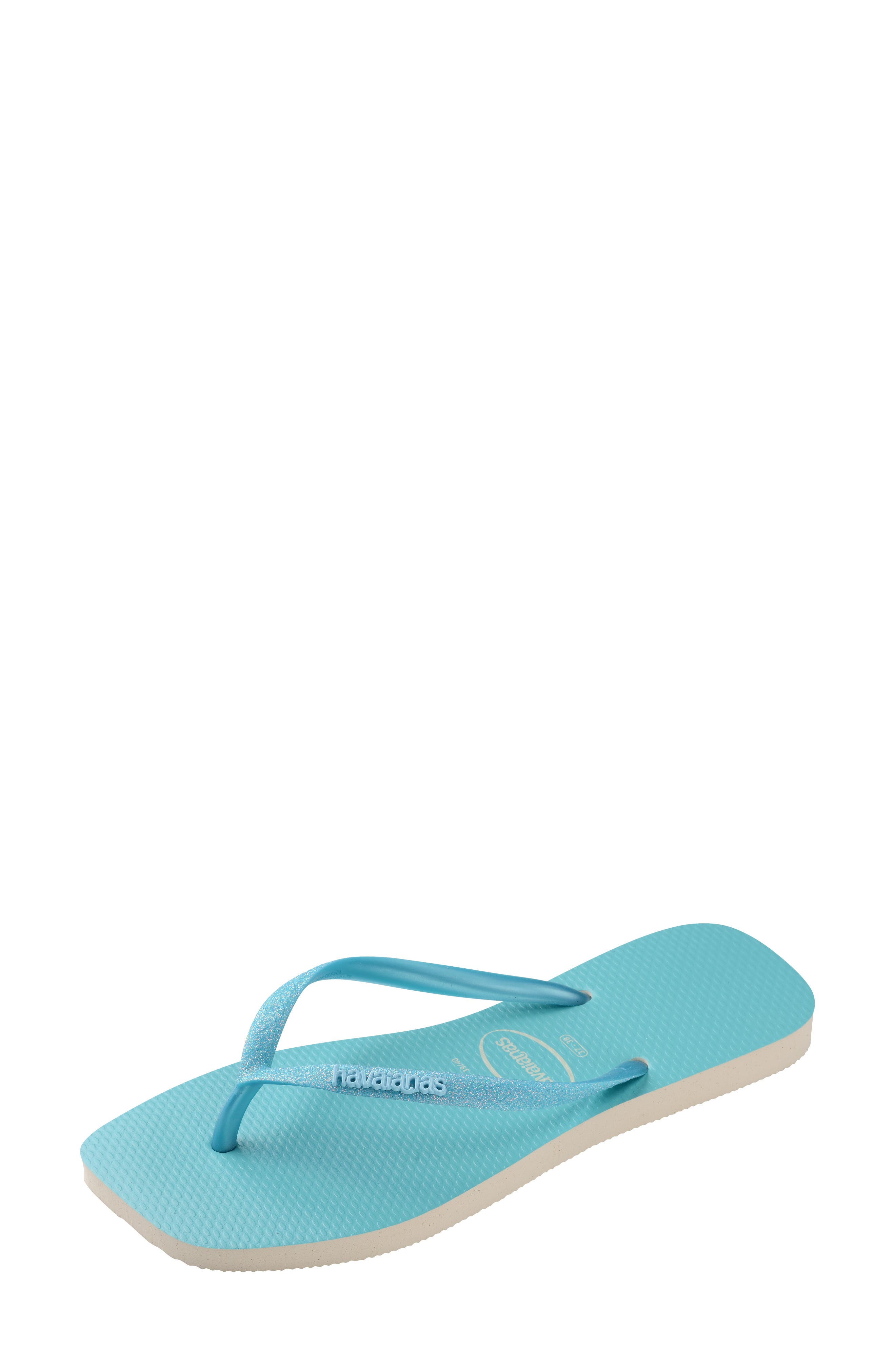 Havaianas Slim Square Glitter Neon Flip Flop, Main, color, Beige/ Blue