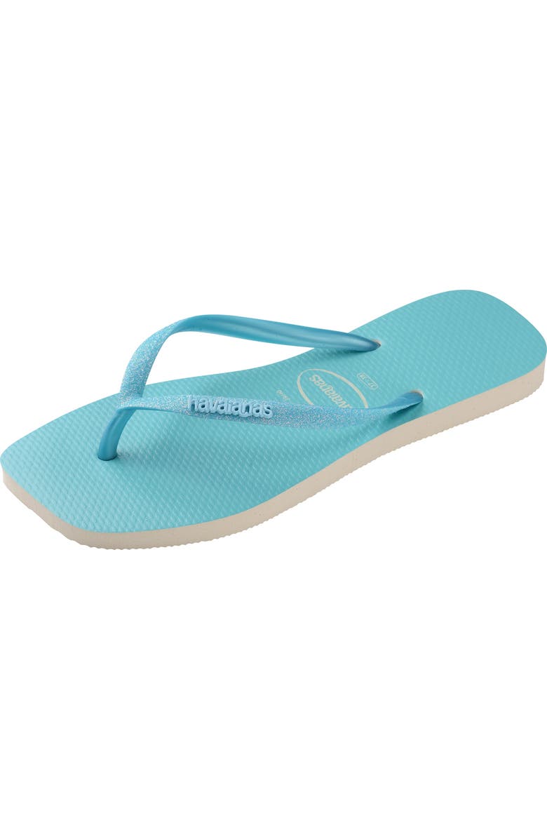Havaianas Slim Square Glitter Neon Flip Flop, Main, color, Beige/ Blue