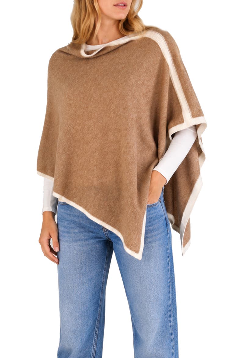 Cashmere Cowl Neck Poncho, Main, color, NILE BROWN/ WHITE
