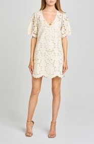 WAYF Kenzie Floral Embroidered Ladder Stitch Minidress