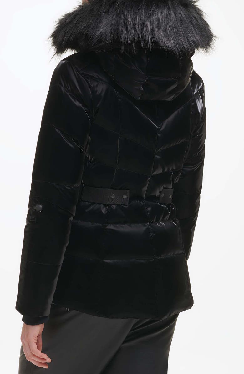 KARL LAGERFELD PARIS Faux Fur Trim Puffer Jacket, Alternate, color, 