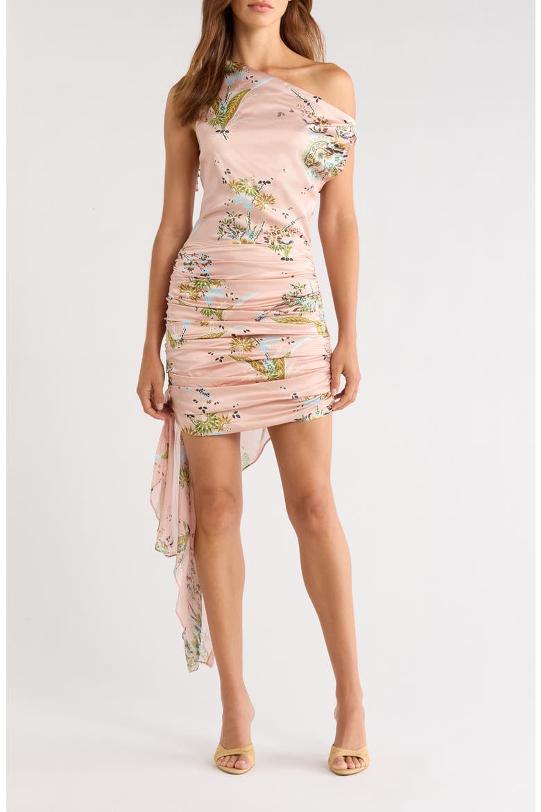 Athena One-Shoulder Ruched Silk Minidress, Main, color, TAPESTRY ROSE