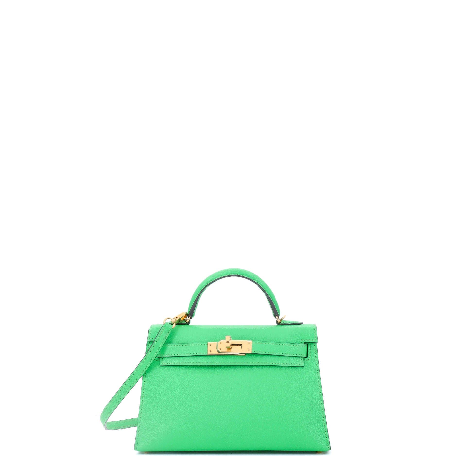 Pre-Owned Hermes Kelly Mini II Bag Green Chevre Mysore with Gold Hardware 20, Main, color, 